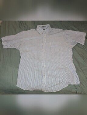 Men's Short-Sleeve Button-Down Shirt in Light Blue Stripe 16.5